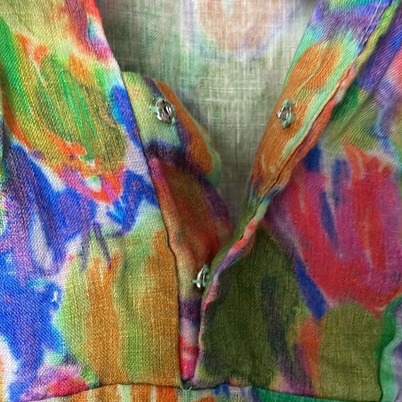 Hope for Flowers by Tracy Reese Organic Linen Watercolor Tiered Mini Dress Sz S - Picture 7 of 10